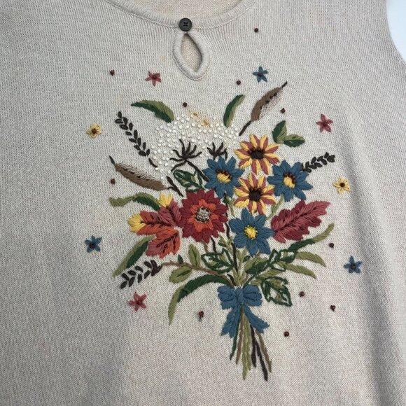 Alfred Dunner Vintage Crewel Embroidered Sweater Sleeveless Floral Ladies Size L - Picture 8 of 9